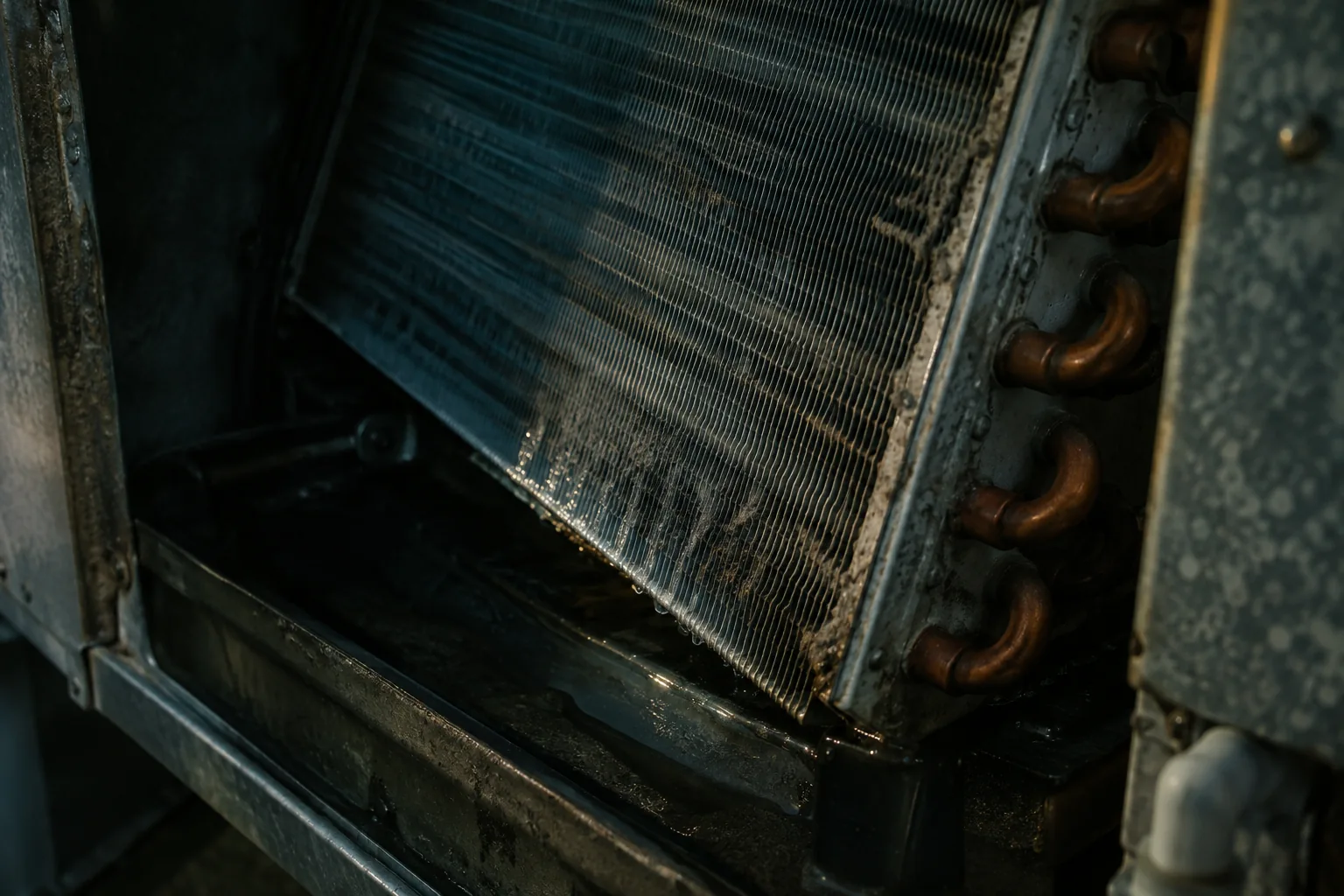 AC evaporator coil fins and copper tubing